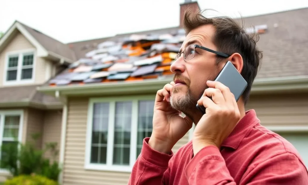 Home insurance claims process showing homeowners documenting damage, meeting an insurance adjuster, and completing successful property claim recovery.